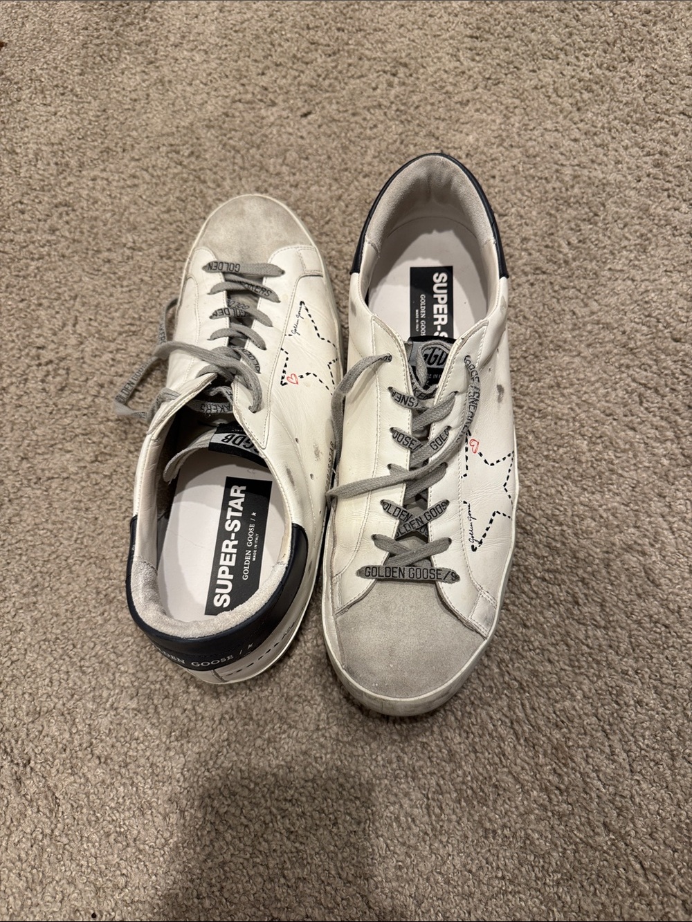 Golden Goose White Leather Low-Top Sneakers with Navy Blue Heel - Picture 8 of 8